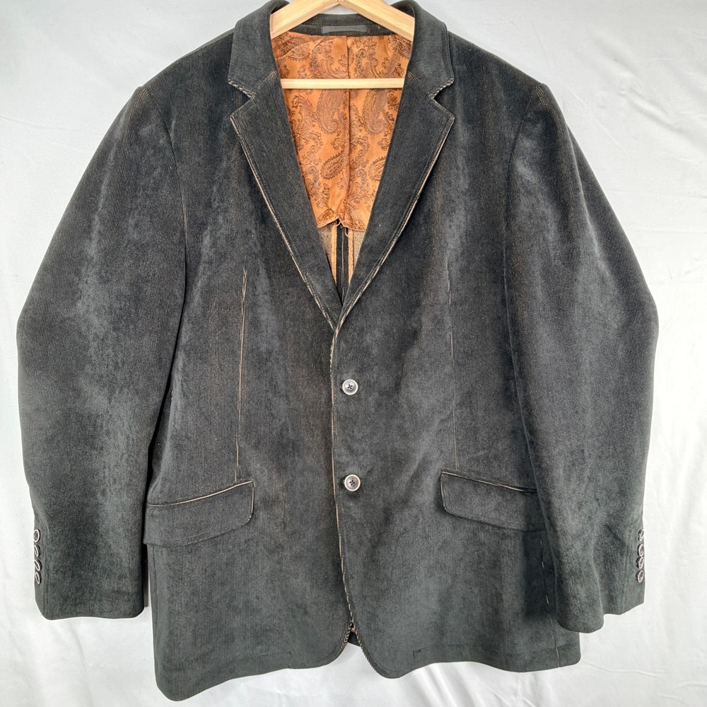 Assets Andrew Fezza Men Corduroy Blazer Charcoal Black Paisley Lining Sport Coat